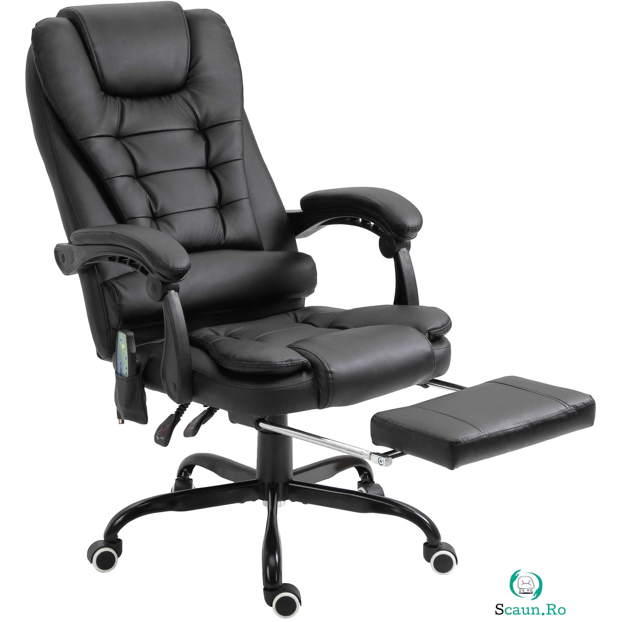 Fotoliu de birou cu masaj cu 7 puncte de vibrație, ergonomic cu suport pentru picioare și spătar înclinat la 155°, negru Vinsetto | Aosom Romania