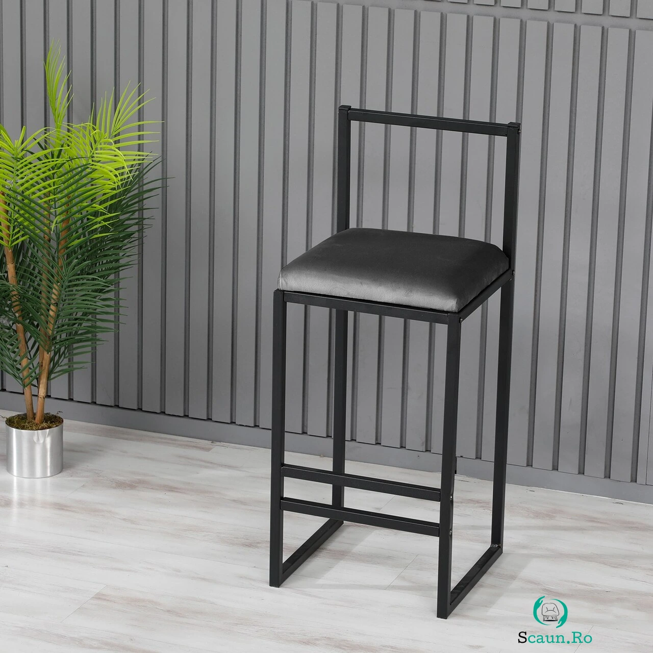 Scaun de bar, Hanah Home, Nordic, 35x84x35 cm, Metal, Fumuriu