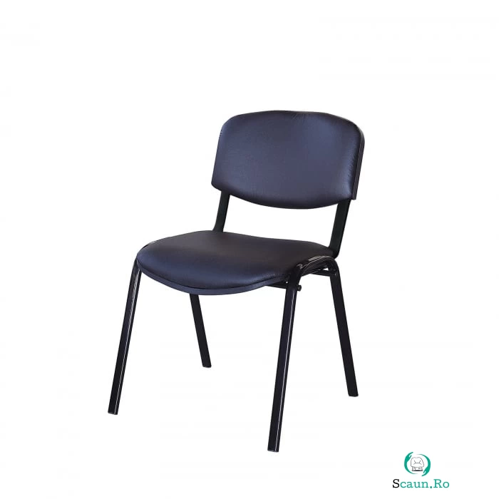 Scaun de birou VIZITATOR, cadru metalic, tapitat cu piele ecologica, negru, 52x44x76 cm la 169.00 lei ron