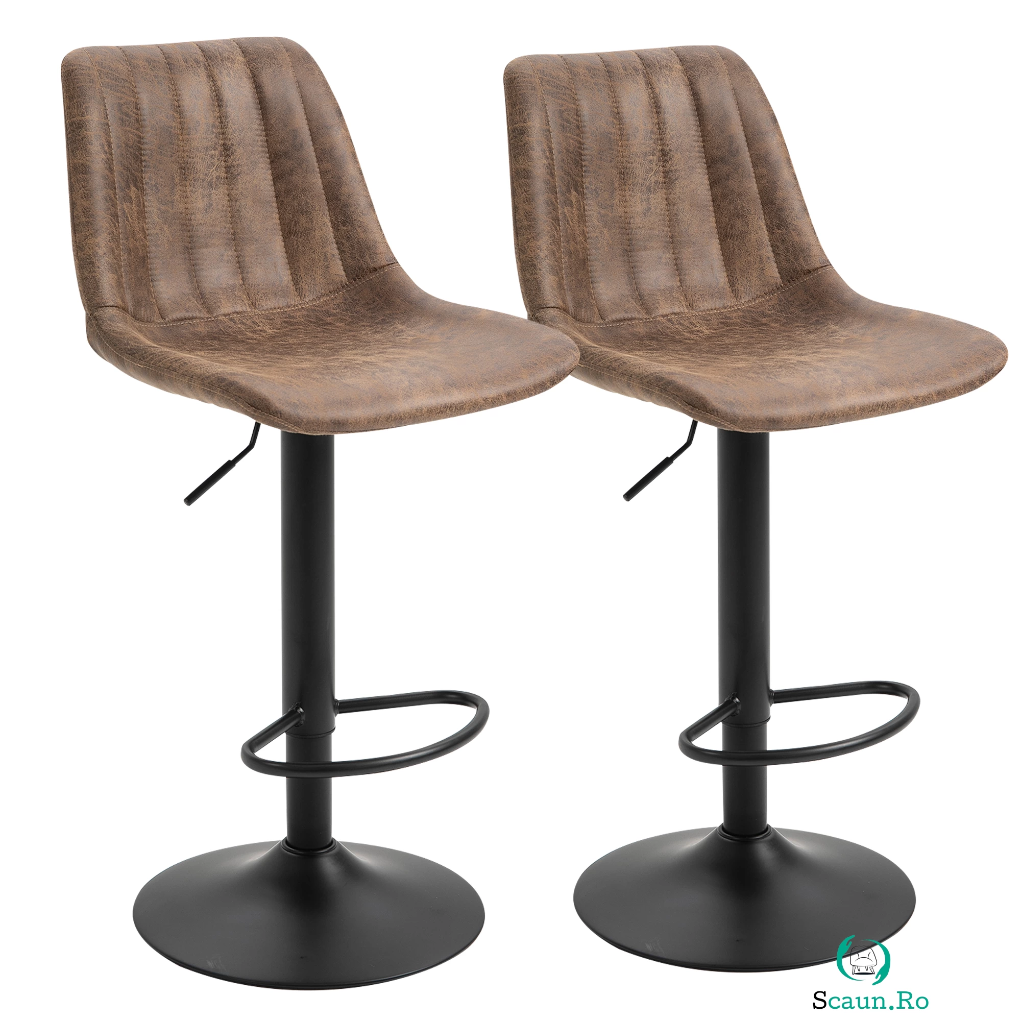 HOMCOM Set de 2 Scaune de Bar Căptușite, Rotative cu Suport pentru Picioare, 43x46,5x91-103 cm, Maro | Aosom Romania la 429.99 lei ron