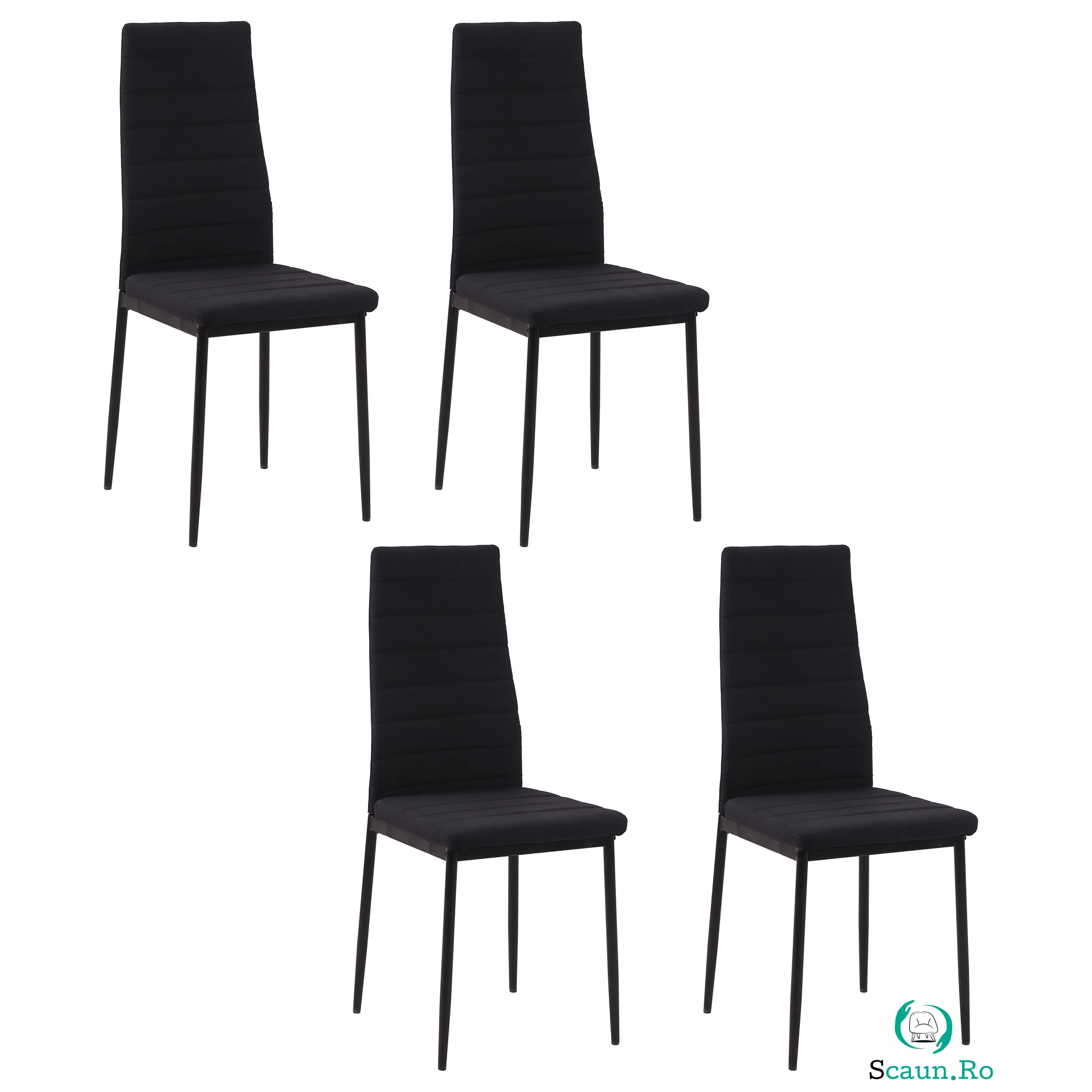 Set 4 scaune captusite pentru sufragerie, mobilier modern, scaun negru, scaun pentru bucatarie HOMCOM | Aosom RO la 509.99 lei ron