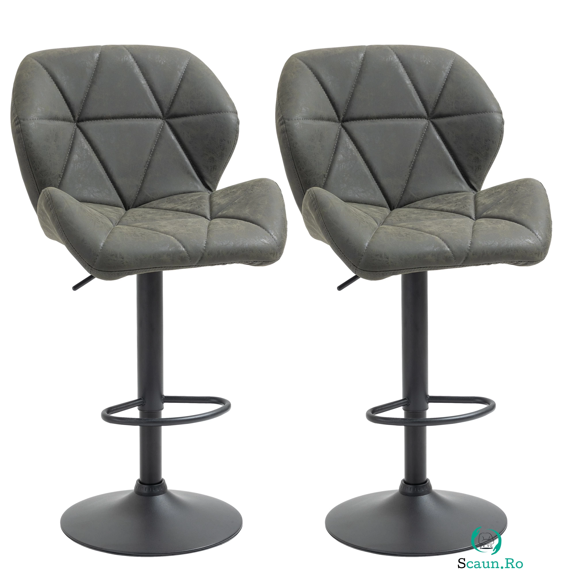 HOMCOM Set 2 Scaune de Bar Reglabile, Design Modern, Piele Ecologică, Gri, Confort Superior | Aosom Romania la 569.99 lei ron