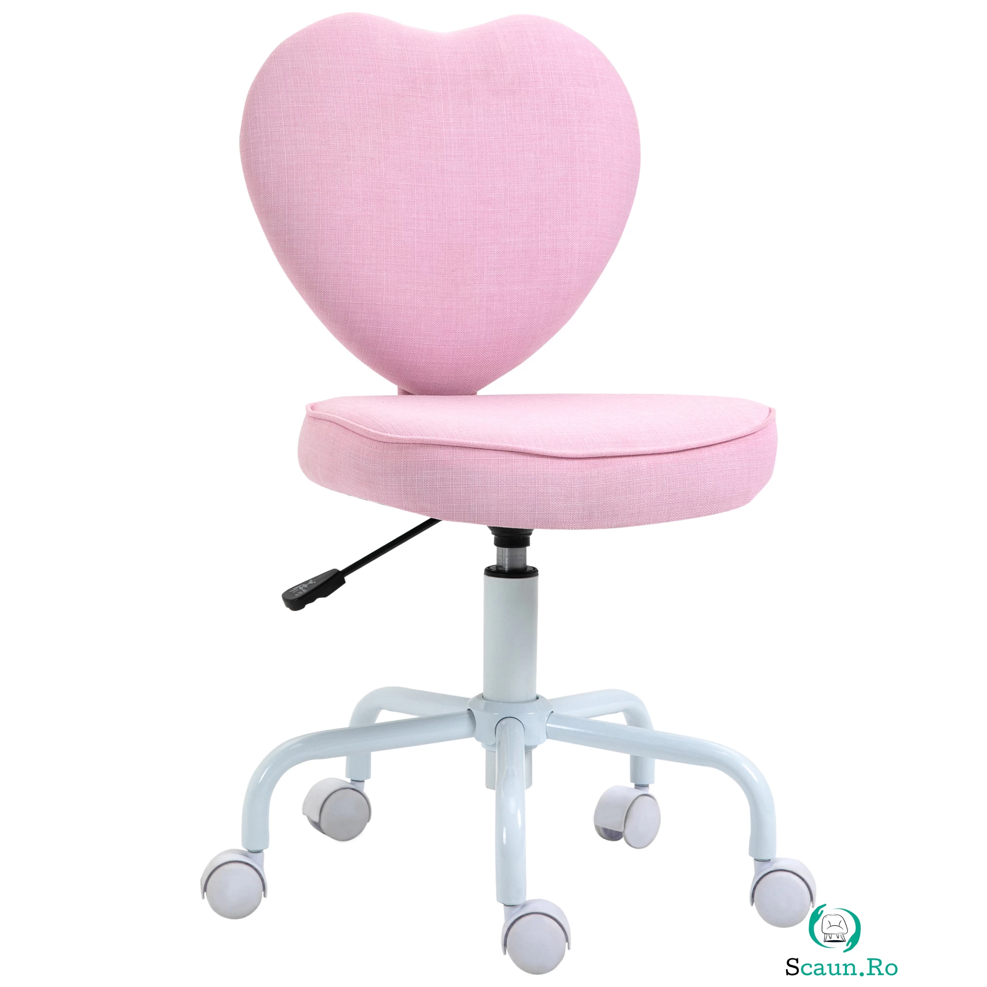 HOMCOM Scaun de Birou în Formă de Inimă, Bază cu 5 Roți, Înălțime Reglabilă, 40x50x79-89 cm, Roz | Aosom Romania la 299.99 lei ron