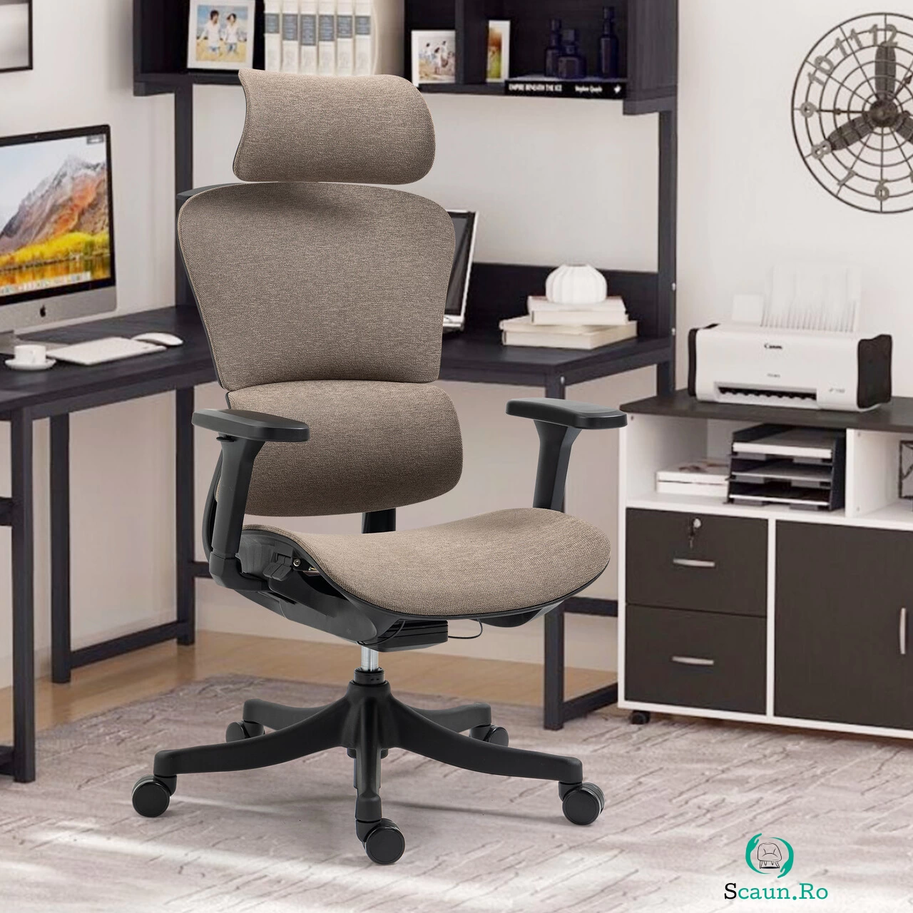 Scaun de birou ergonomic, Bedora Human, textil, maro la 899.00 lei ron