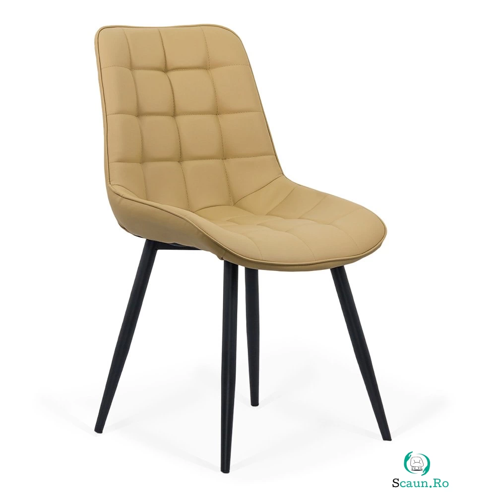 Scaun de bucatarie din piele ecologica si cadru metalic negru BUC 206P bej