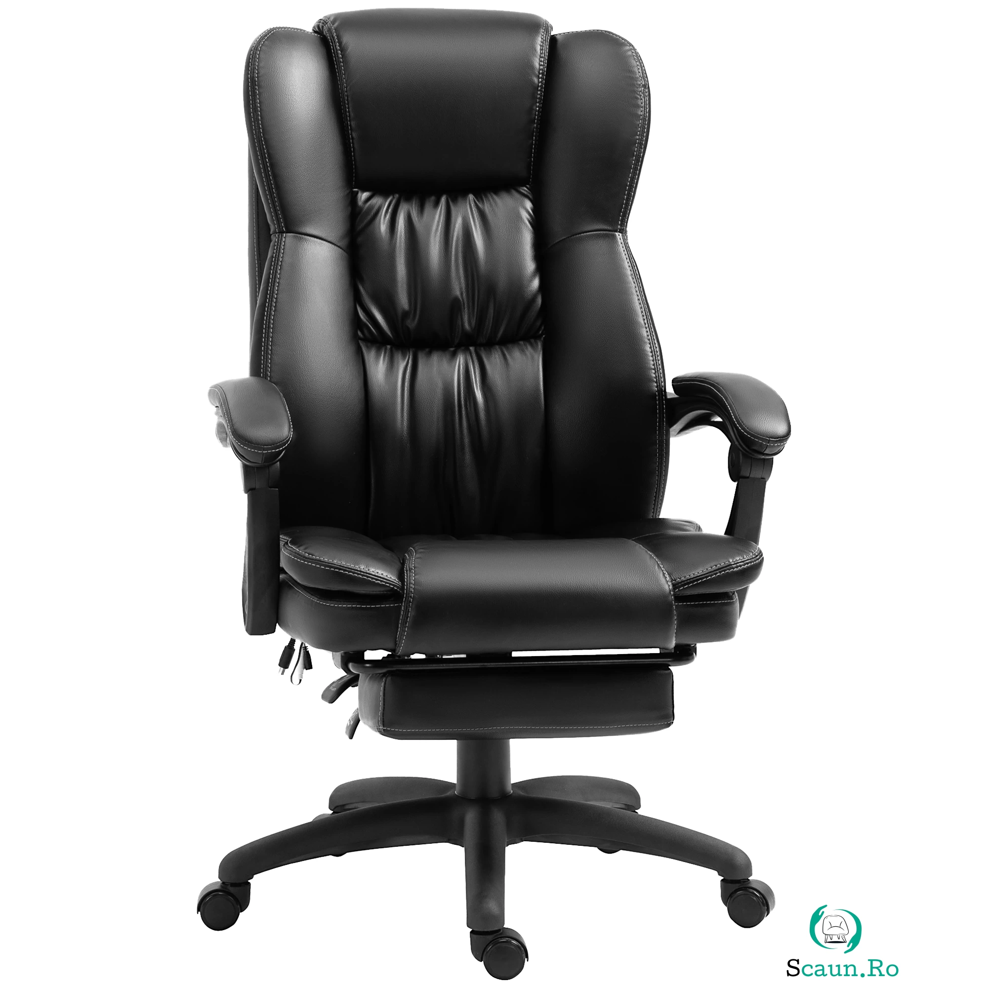 Vinsetto Scaun Birou cu Masaj, Înclinare, Piele Artificială, Negru, 68.5x68.5x119-127cm, Confort Sporit | Aosom Romania