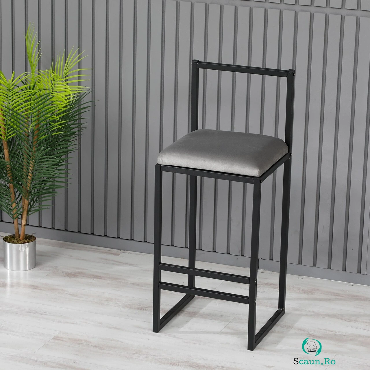 Scaun de bar, Hanah Home, Nordic, 35x84x35 cm, Metal, Gri