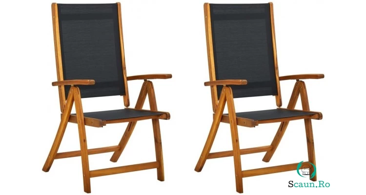 Scaune de gradina pliabile 2 buc. lemn masiv acacia,textilena la 704.23 lei ron