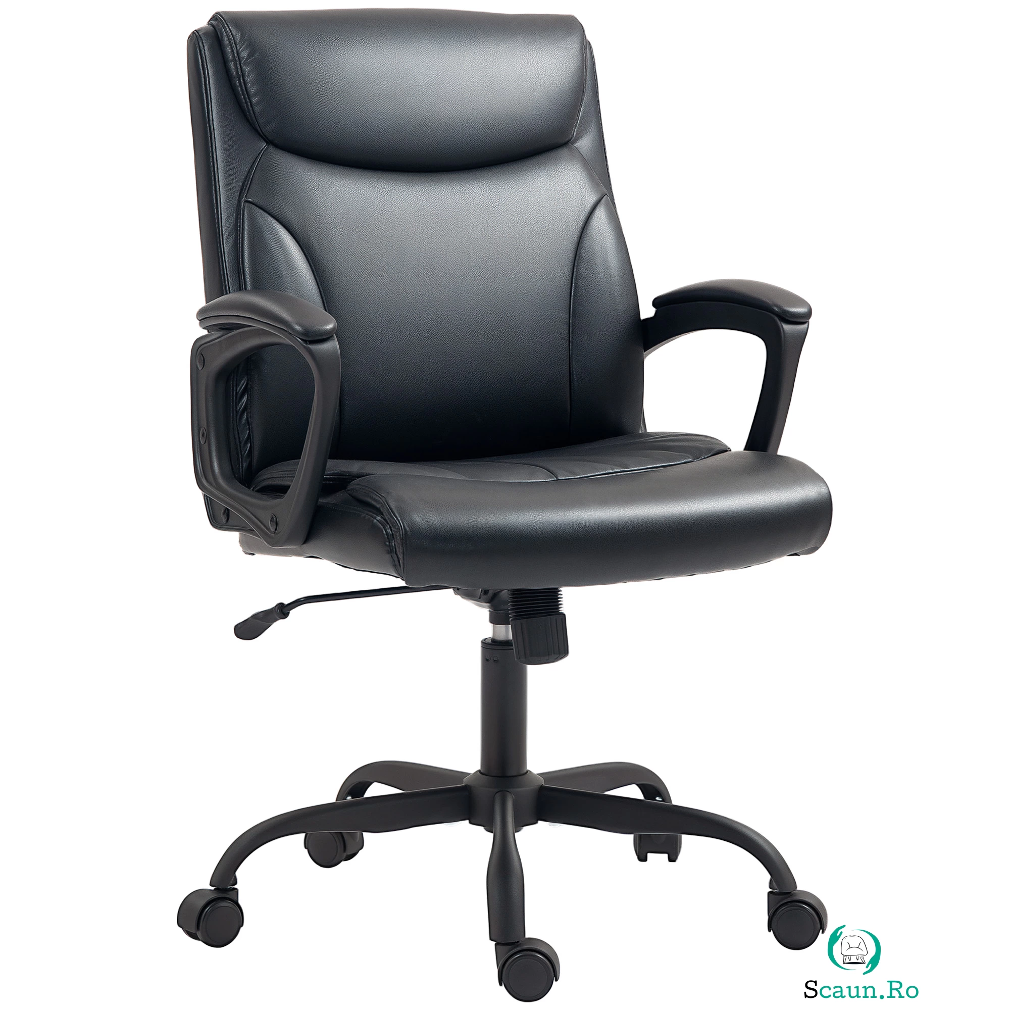 HOMCOM Scaun Directorial din Piele Ecologică cu Înălțime Reglabilă și Roți Pivotante, 60x68x105 cm, Negru | Aosom Romania la 419.99 lei ron