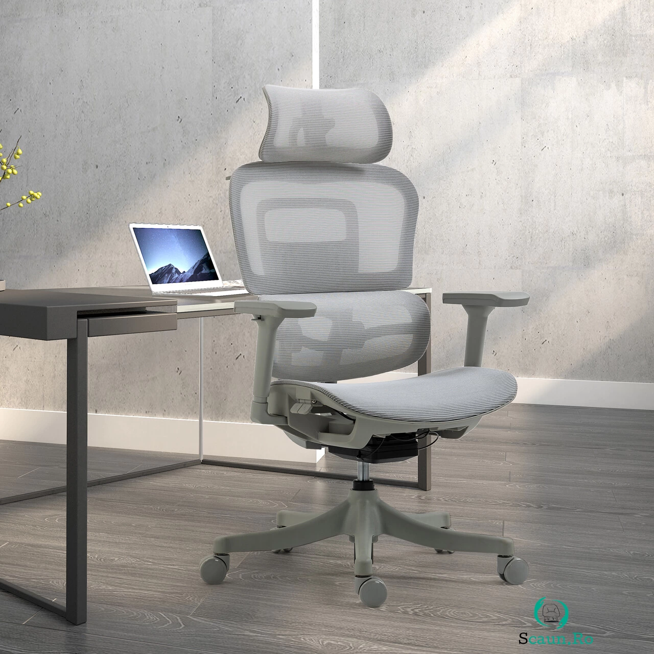 Scaun de birou ergonomic, Bedora Premium, mesh, gri la 899.00 lei ron