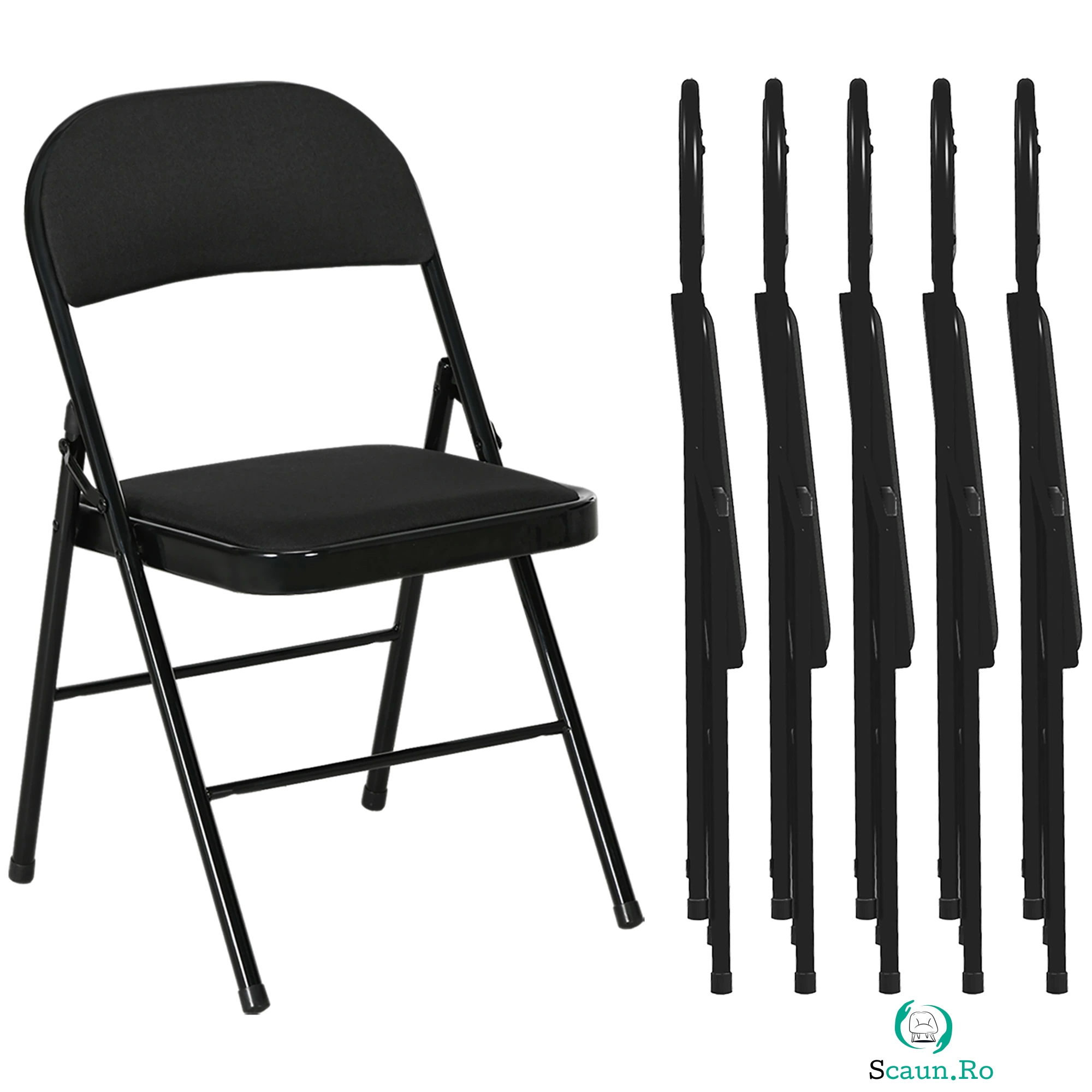 HOMCOM Set 6 Scaune Pliabile, Scaune Moderne cu Perne din Poliester pentru Acasă și Birou, 45x46x78 cm, Negru | Aosom Romania