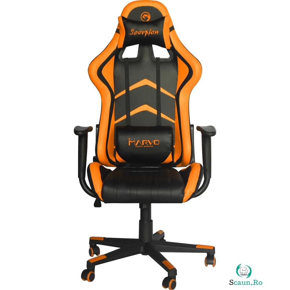 Scaun gaming Marvo CH-106, din Piele sintetica, Ergonomic, Reglabil, Negru/Portocaliu