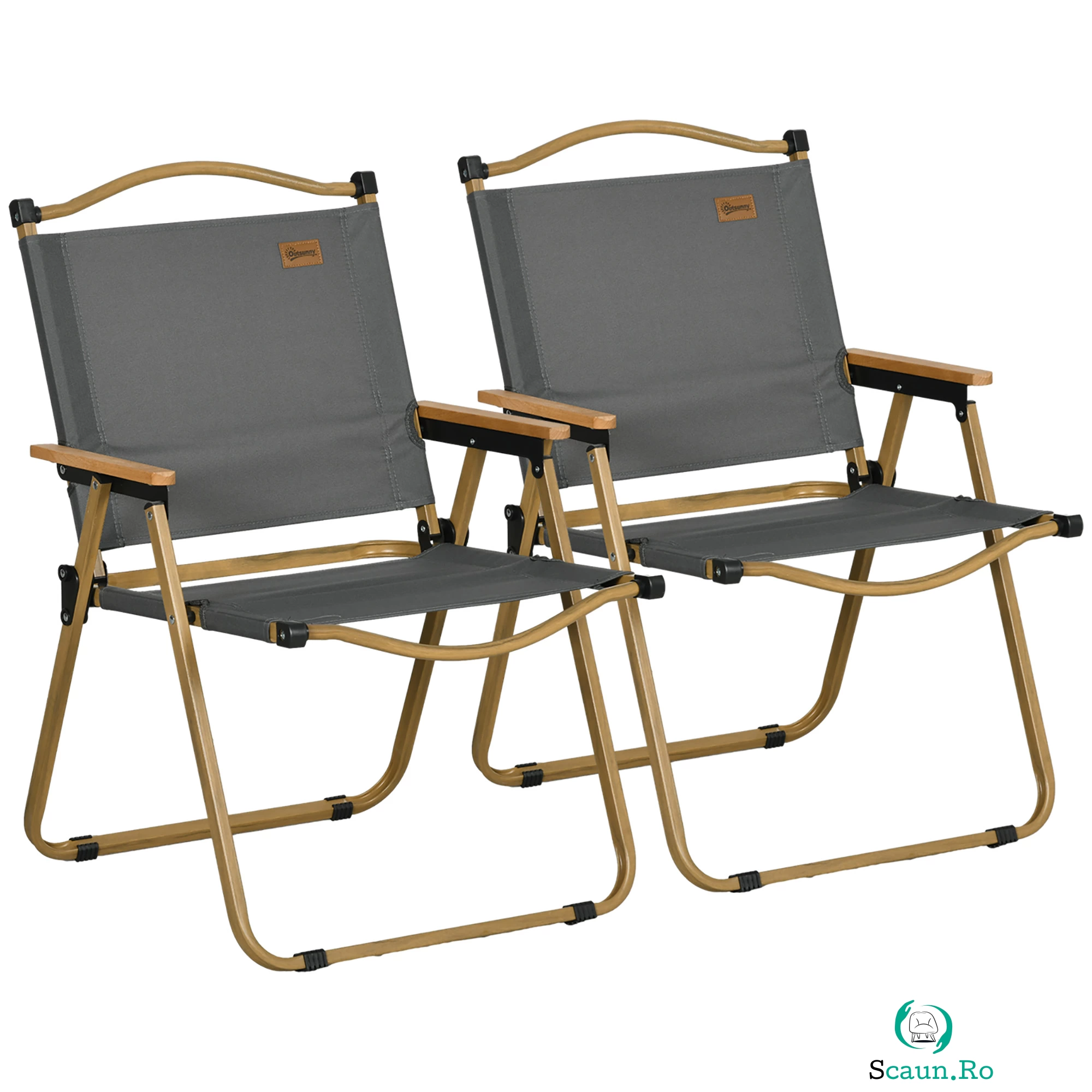Outsunny Set 2 Scaune de Camping Pliabile cu Cotiere, 54x59x78 cm, Gri Închis | Aosom Romania