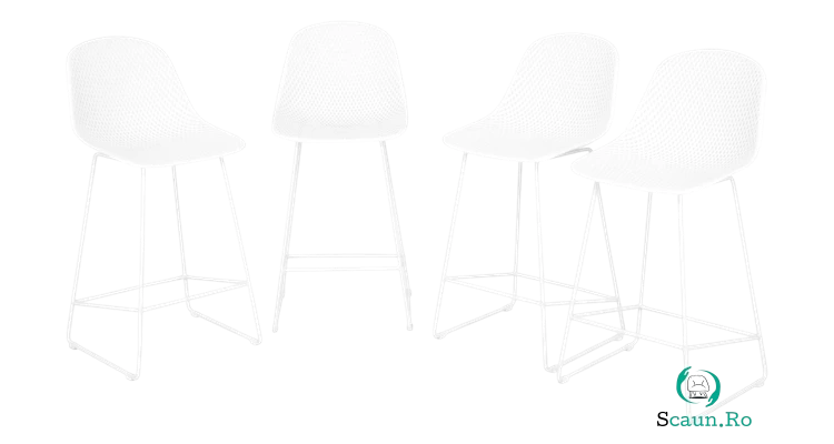 Set 4 scaune bar GARDENIA lungime 44.5 latime 47.5 inaltime 95 alb la 908.12 lei ron