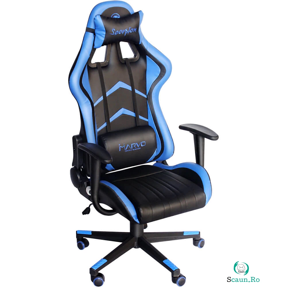 Scaun gaming Marvo CH-106, din Piele sintetica, Ergonomic, Reglabil, Negru/Albastru