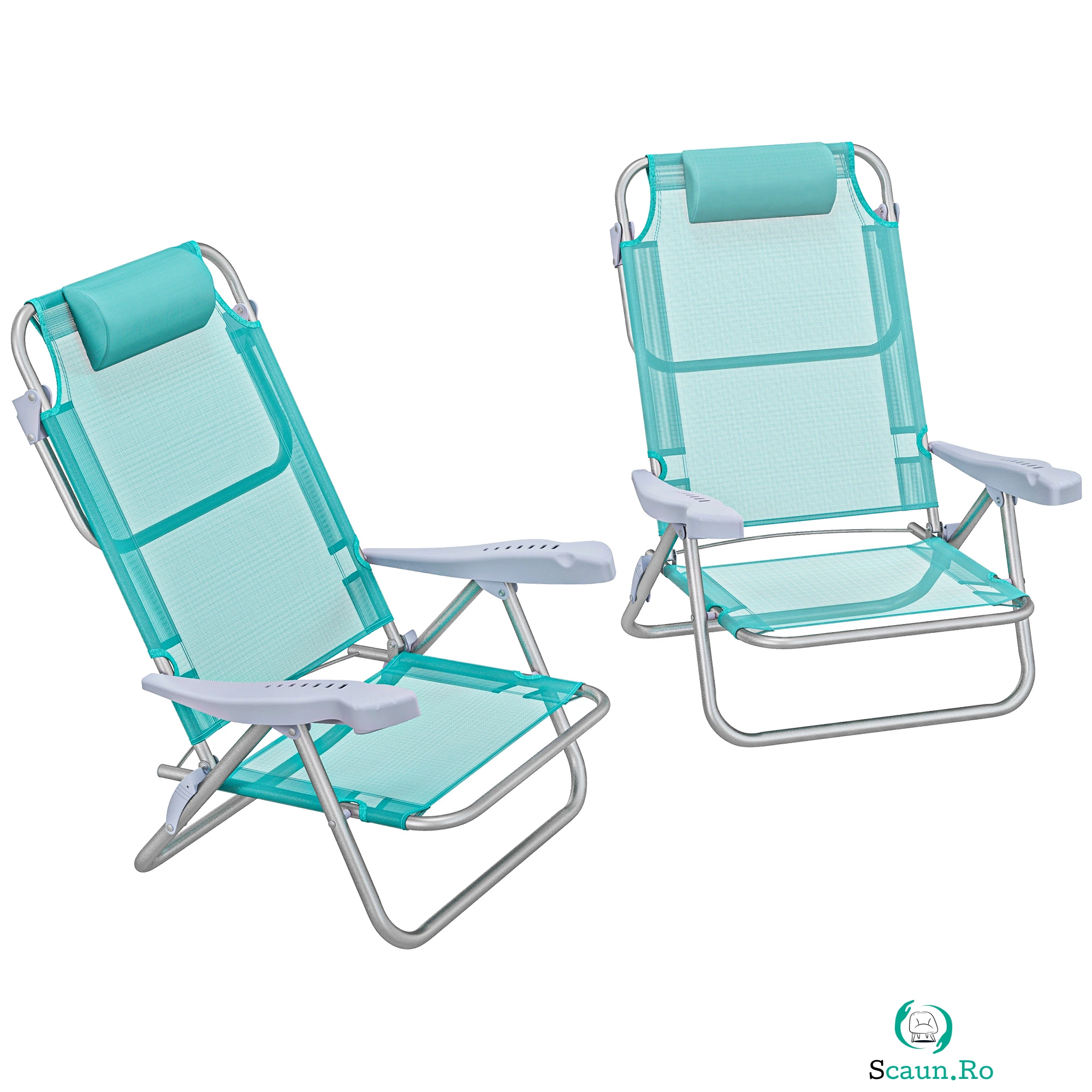 Outsunny Set 2 Scaune de Camping Pliabile cu Tetieră Căptușită și Spătar Reglabil în 6 Poziții, 62x65x80 cm, Albastru | Aosom Romania