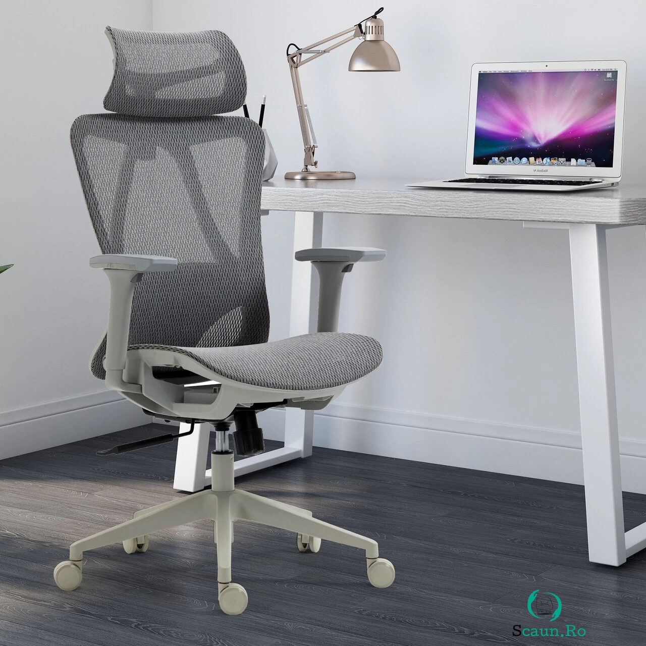 Scaun de birou ergonomic, Bedora Fusion, mesh, gri