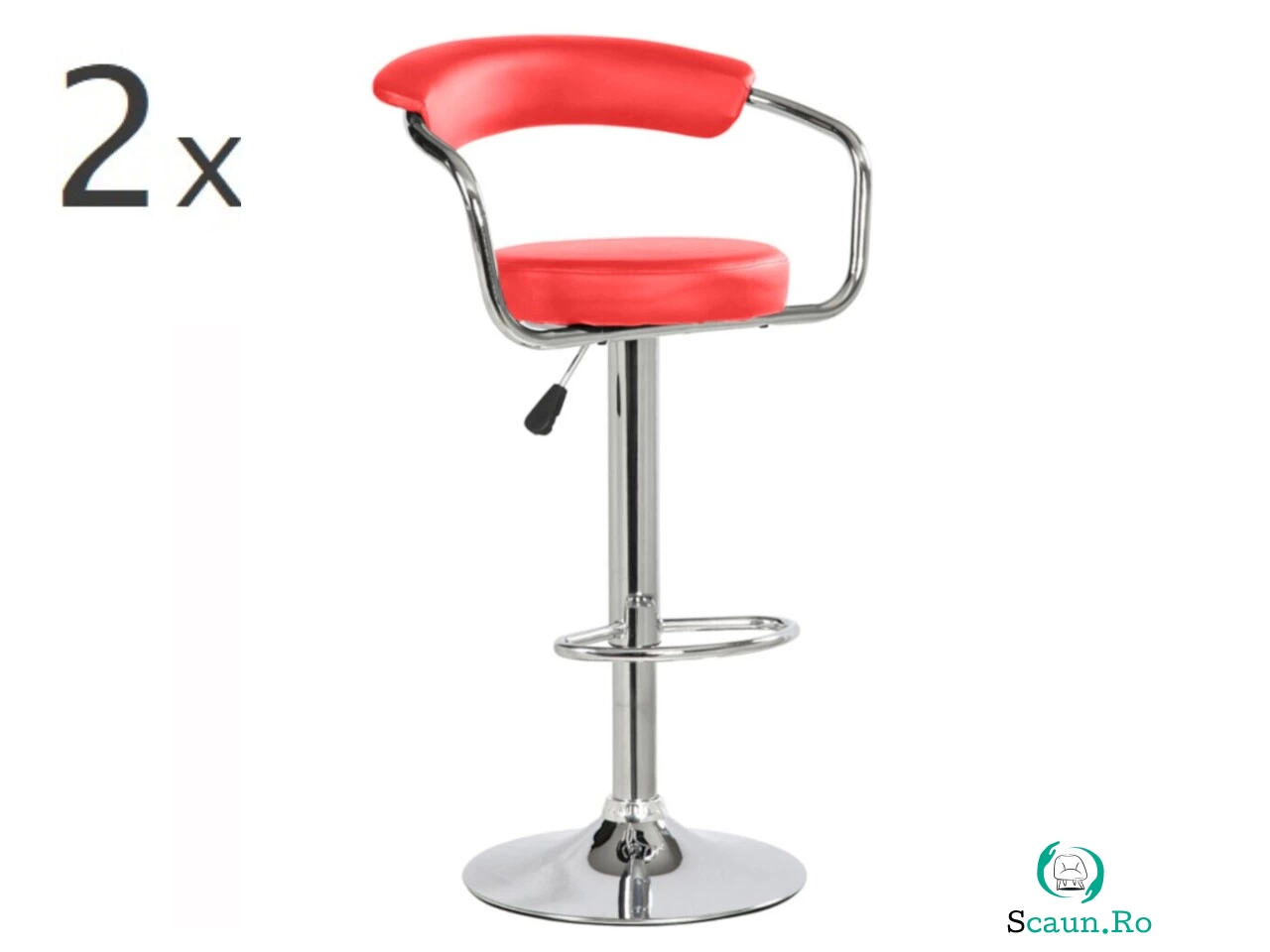 Set 2 scaune bar, Bedora Round, piele ecologica, rosu la 199.00 lei ron