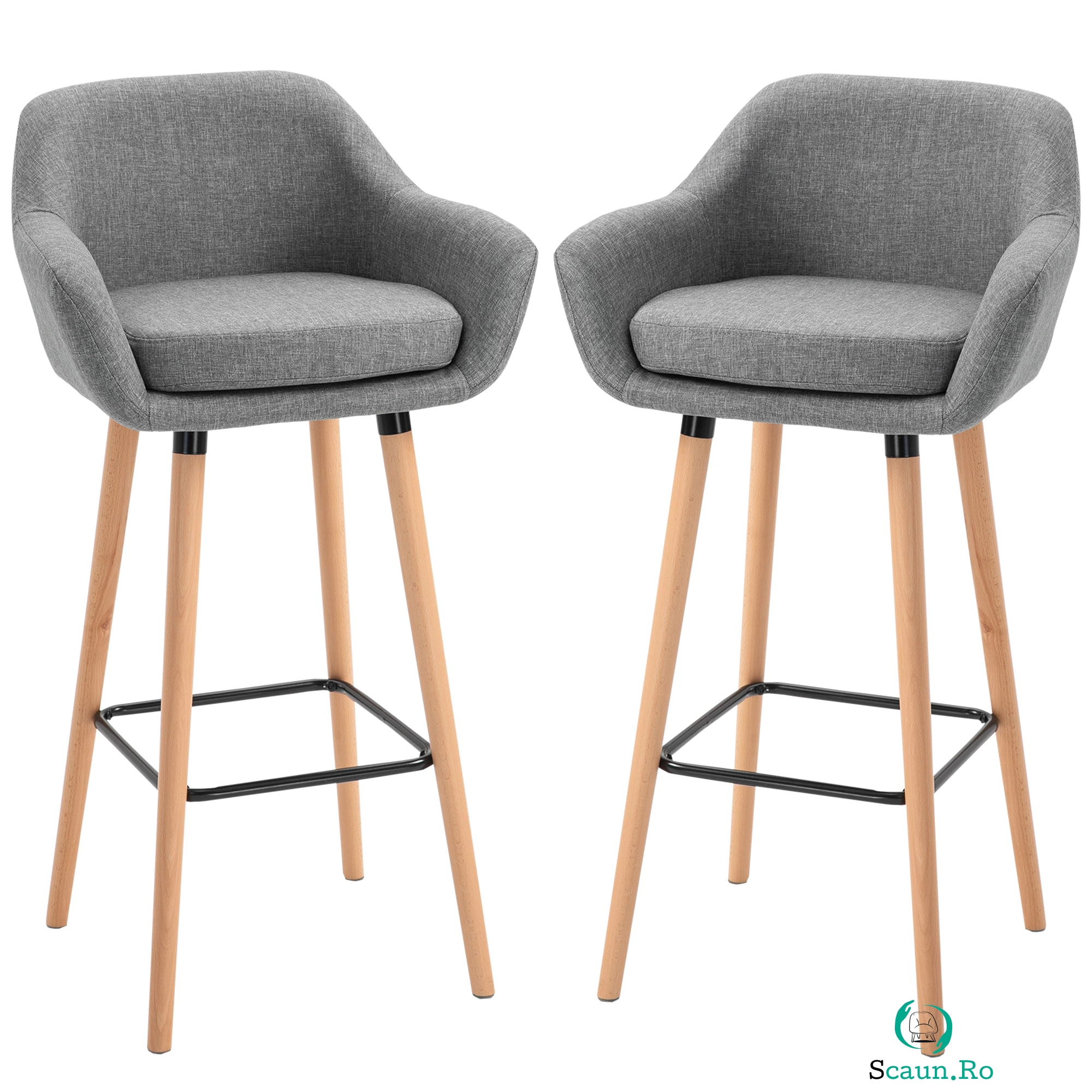 HOMCOM Set 2 Scaune de Bar Moderne cu Pernă Confortabilă Lemn și Înveliș din Țesătură Gri 55x48x100 cm | Aosom Romania la 849.99 lei ron