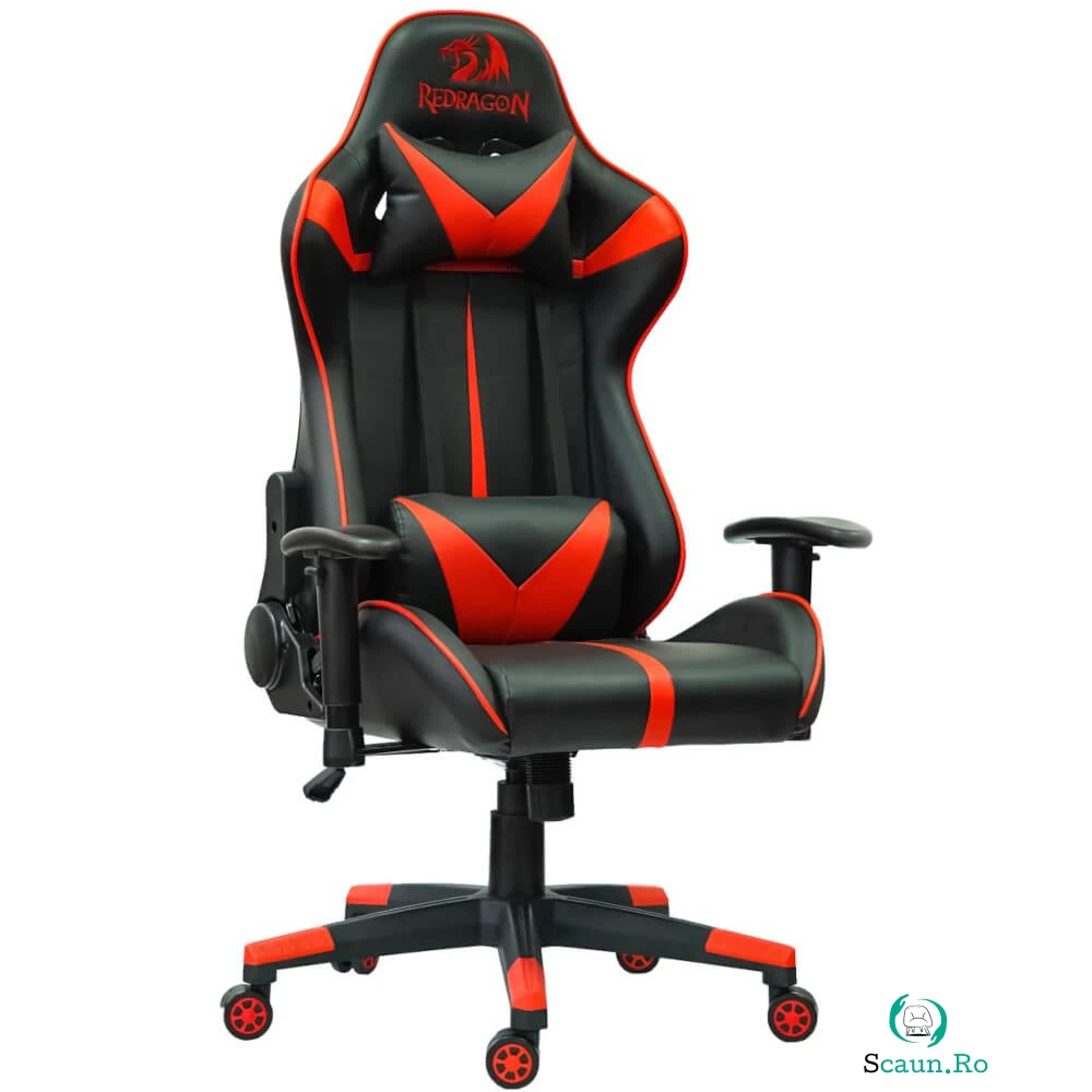 Scaun gaming Redragon Rampage, Piele sintetica, Inaltime ajustabila, Negru/Rosu