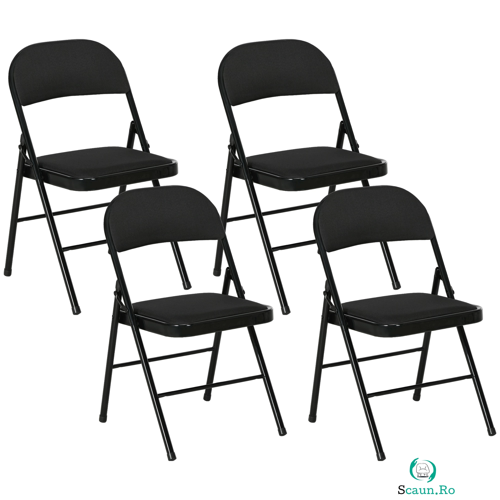 HOMCOM Set de 4 Scaune Pliabile, Scaune Moderne cu Perne din Poliester pentru Acasă și Birou, 45x46x78 cm, Negru | Aosom Romania