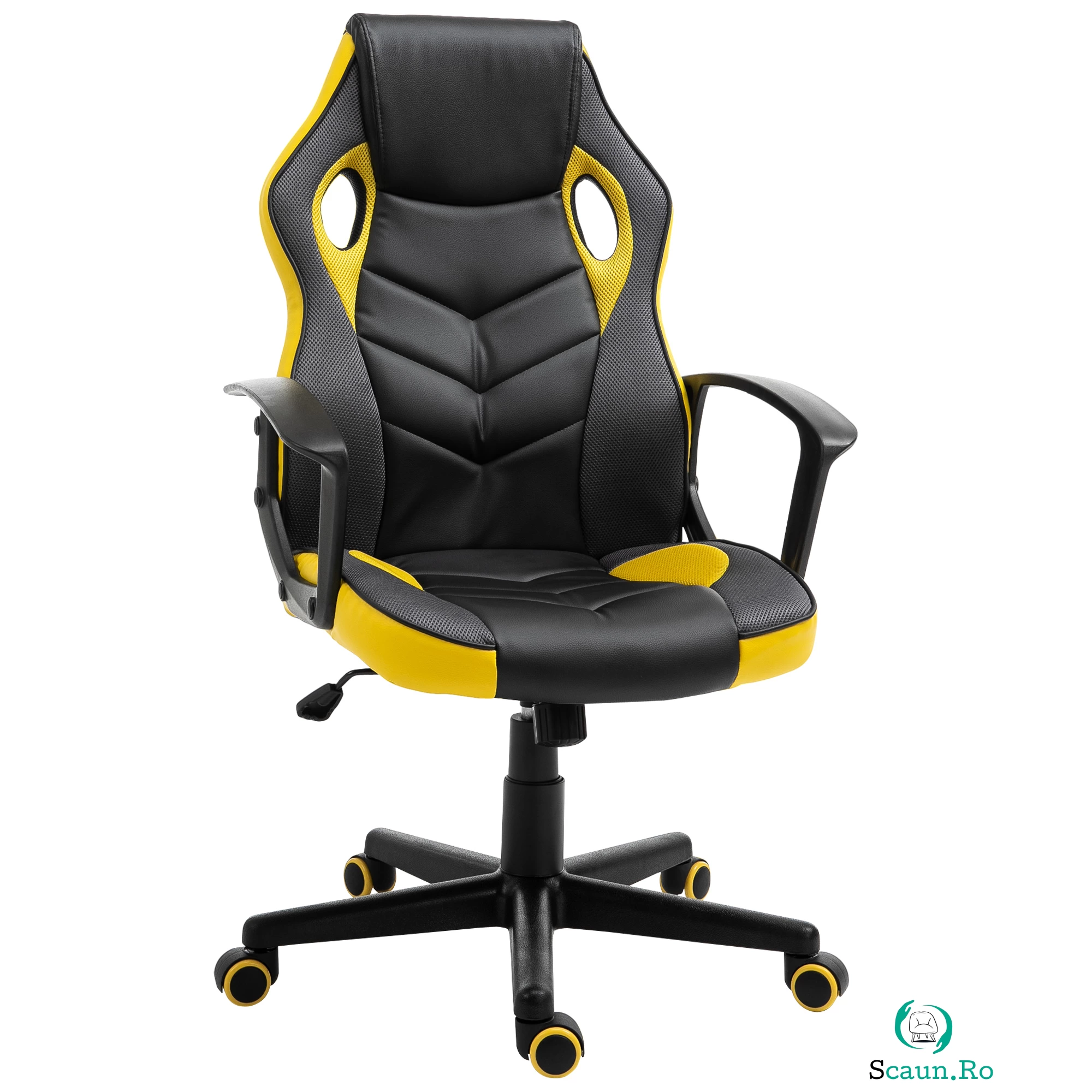 Vinsetto Scaun de Gaming Ergonomic Rotativ cu Roți din Piele Ecologică Negru și Galben Înălțime Ajustabilă | Aosom Romania la 359.99 lei ron